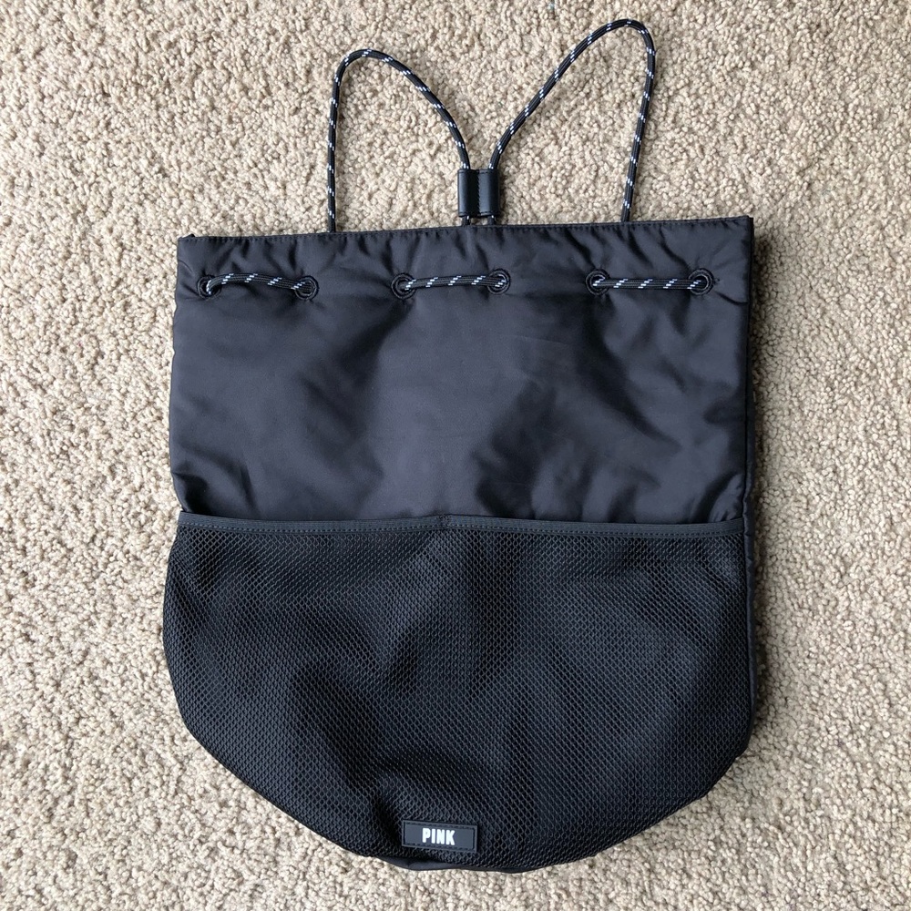Pink black string bag